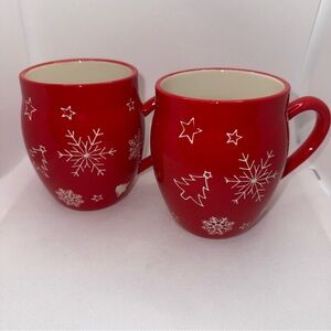 Blue Harbor Festive Red and White Snowflake Mugs